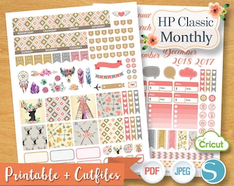 SWEET AZTEC Monthly Planner Stickers Pack Digital Planner Kit Sticker Plan Teepee Tent Monthly Set Printable Mambi Classic Happy Planner