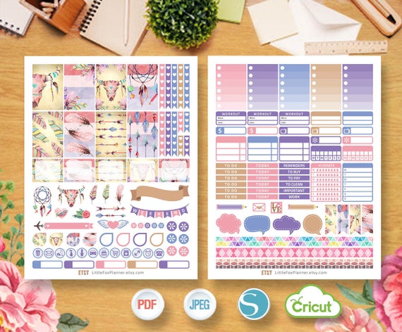 Boho Design Aztec Tribal Bohemian Hippie Weekly Planner Stickers Digital  Planner Kit Sticker Printable Mambi Happy Planner Classic Vertical