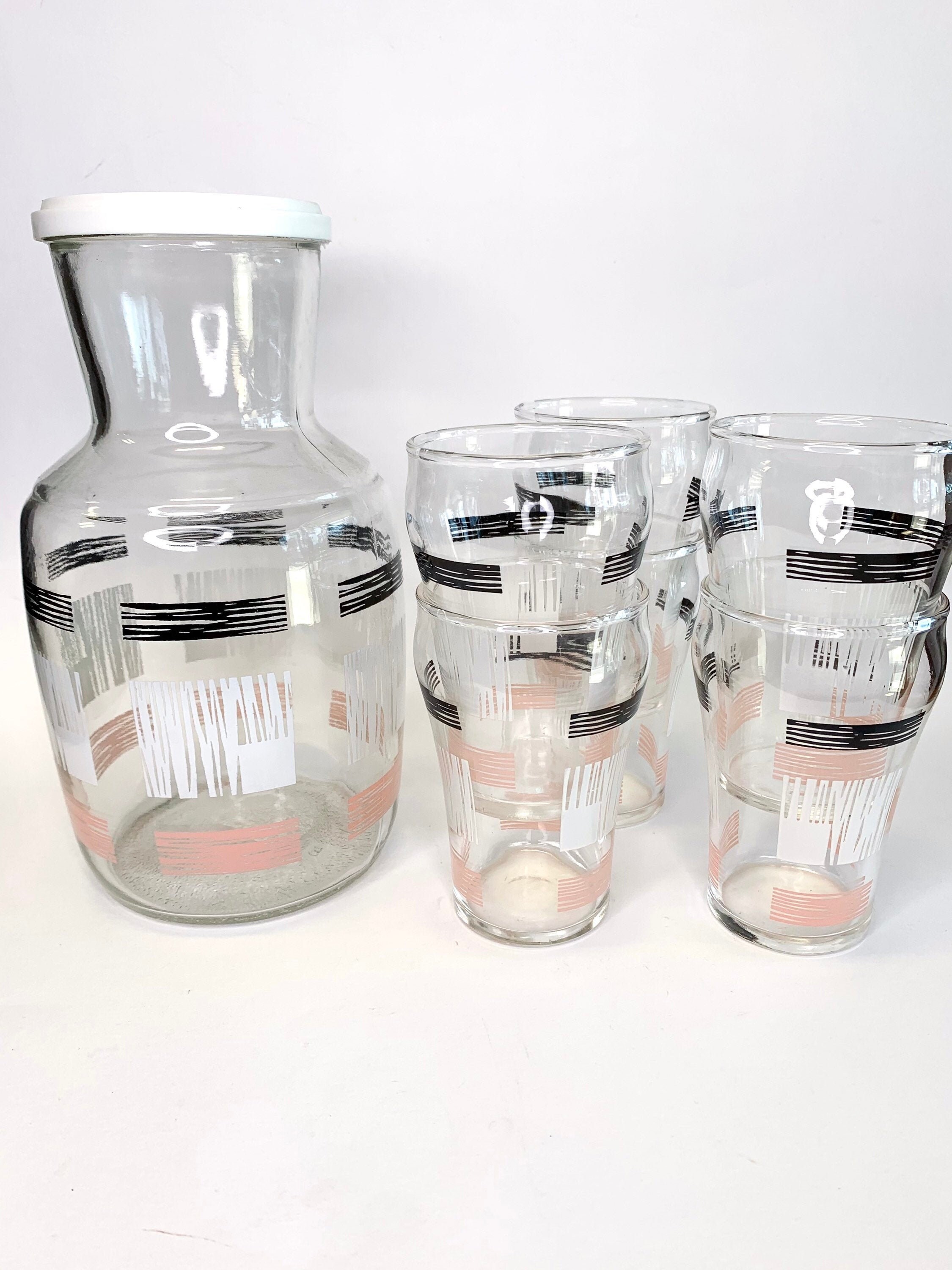 Vintage 60s Glass Jug 6 Juice Glasses. Retro Kitchen. Etsy