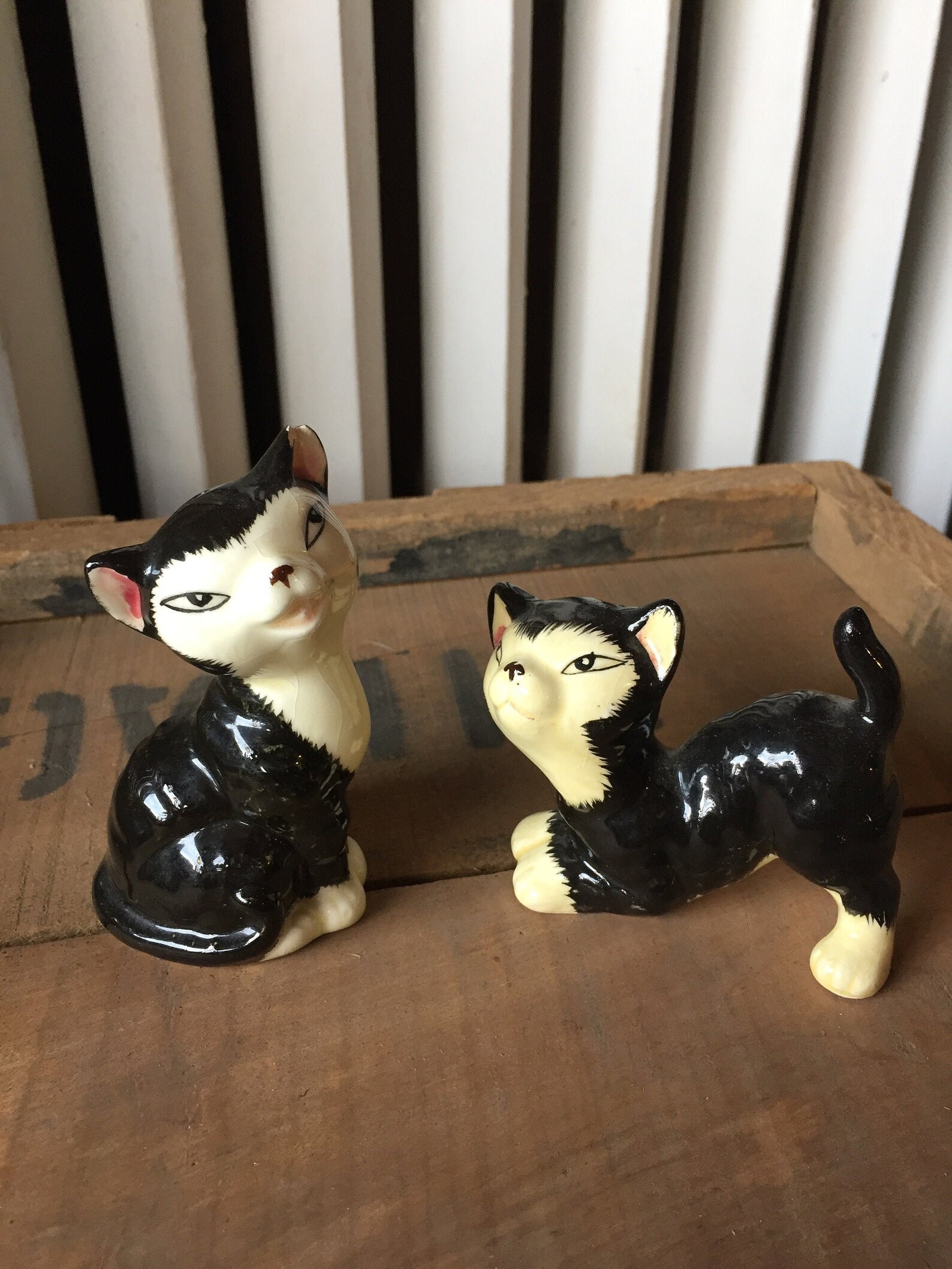 Vintage Cat Salt and Pepper Shakers Black Kitten Figurines Etsy