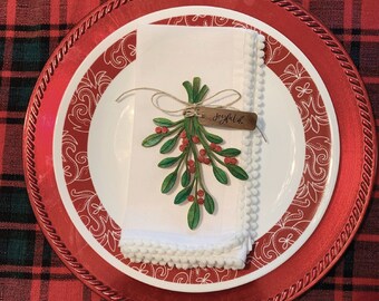 Archivo SVG de muérdago, archivo para decoración de platos navideños, archivo para mesa navideña, archivo de decoración navideña para mesa, archivo láser para mesa navideña Glowforge