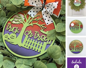 Halloween door sign laser file, Halloween tiered tray sign files, Trick or Treat sign svg, Laser Halloween cut files, Round Halloween svg