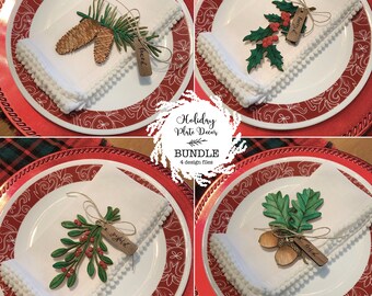 Holiday Plate Decor files, Christmas plate svgs, Christmas name tags, Christmas Place card decor, Holiday Dinner decor files, Glowforge svg