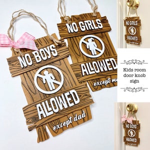 Enseigne de poignée de porte pour enfants, enseigne interdite aux garçons, fichiers laser pour chambre d'enfants, fichier de signe fort pour enfants, enseigne interdite aux filles, décoration de chambre d'enfants laser svg