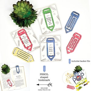 Marcador láser en forma de lápiz SVG, Marcador de agradecimiento al maestro SVG, Archivo láser de regreso a clases, Archivo láser relacionado con la escuela, Clip de diario