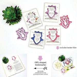 Eulenförmige Lesezeichen-Datei, Glowforge Lesezeichen, Kinder Lesezeichen-Dateien, Kinder Klassenzimmer Austausch Laser Dateien, Scrap Buster Laser-Dateien