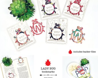 てんとう虫レーザーブックマークファイル、レーザーバグSVG、キッズブックマークファイル、スクラップバスターレーザーファイル、GlowforgeブックマークSVG、昆虫ブックマークSVG
