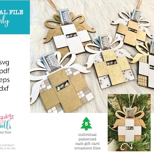 Christmas Ornament Money Gift Holder, Laser Money holder file, Glowforge easy ornament file, 2 layer ornament svg, Gift shaped ornament file