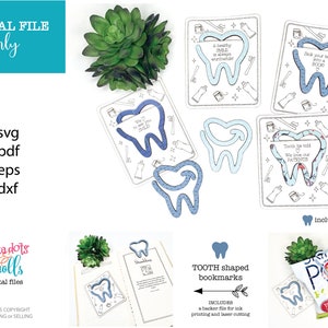 Marque-page en forme de dent, marque-page laser, fichiers laser pour marque-page, dentisterie laser svg, marque-page svg Glowforge, fichiers laser Scrap buster