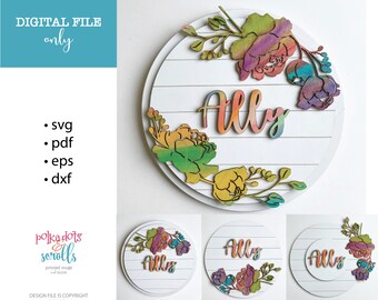 Kwiatowy napis dla dzieci w formacie SVG, Okrągły plik cyfrowy SVG do pokoju dziecięcego, Znaki z plików Shiplap, Spersonalizowane pliki SVG do pokoju dziecięcego firmy Glowforge, Plik na napis do pokoju dziecięcego