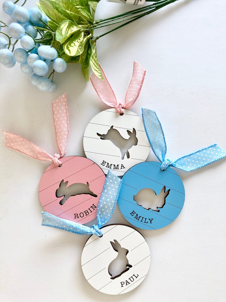 Easter Basket tag SVG files, Laser kids name tags, Laser SVG Easter, Glowforge Easter files, Digital files for Easter, Custom Easter tag SVG image 2