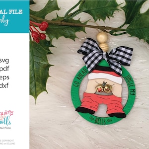 Archivo de corte láser Jingle my bells, adorno navideño travieso svg, archivo de adorno láser divertido, archivo de adorno travieso de Papá Noel divertido