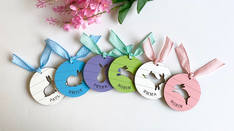 Easter Basket tag SVG files, Laser kids name tags, Laser SVG Easter, Glowforge Easter files, Digital files for Easter, Custom Easter tag SVG image 3