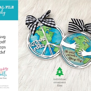 Archivos de adornos láser de la paz mundial, archivos de adornos SVG de pandemia, archivos de adornos navideños ecológicos, archivo SVG del símbolo de la paz, archivo Glowforge