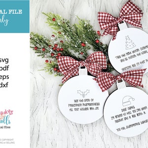 Funny scored ornament files, Simple laser ornament svgs, glowforge easy ornament files, Adult ornament svg file, Laser score ornament files