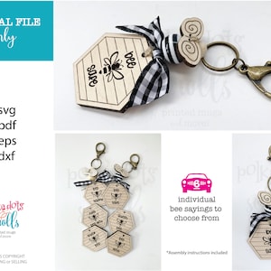 Bee-sleutelhanger SVG-bestand, sleutelhangerbestanden, Bumble bee-bestanden, Glowforge-sleutelhangerbestanden, laserbestanden belangrijk accessoire