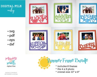 Archivos para láser de Summer Frame Bundle, archivos para marcos de fotos láser, archivos SVG para marcos de fotos, archivos SVG para marcos, archivos para marcos láser, marcos Glowforge