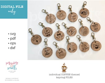 Keyring SVG files, Coffee svg files, Laser SVG keyring files, Glowforge svg keyrings, coffee lover svg bundle, Coffee svgs, Laser keyring