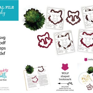 Marcador láser de lobo svg, Marcador de vida salvaje svg, Archivo láser para niños de lobo, Marcador láser con temática de animales. Archivo de marcapáginas para niños, Destructores de recortes láser