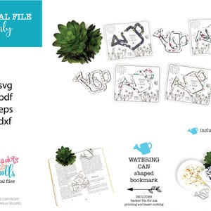 Marcador a laser de regador, arquivo a laser com tema de jardim, arquivo a laser svg para o dia das mães, arquivos de scrapbook a laser, marcador a laser floral svg, marcadores