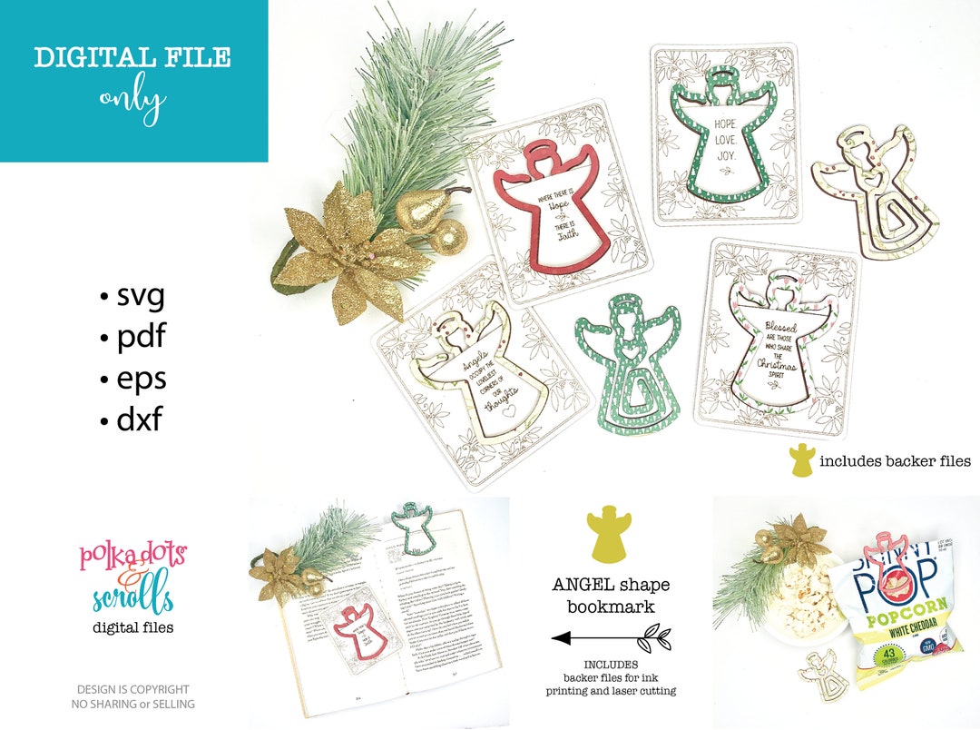 Angel Bookmark Laser File, Christmas Bookmark Svg, Glowforge Scrap ...