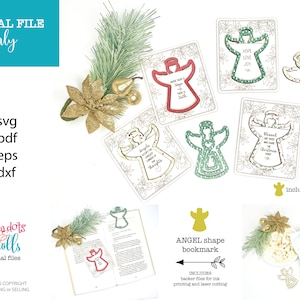 Archivo láser de marcador de ángel, marcador de Navidad svg, Glowforge scrap buster, svg basado en la fe, archivos láser de marcador de acrílico, marcador láser svg