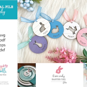 Easter Basket tag SVG files, Laser kids name tags, Laser SVG Easter, Glowforge Easter files, Digital files for Easter, Custom Easter tag SVG image 1
