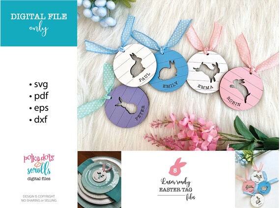 Easter Basket tag SVG files, Laser kids name tags, Laser SVG Easter, Glowforge Easter files, Digital files for Easter, Custom Easter tag SVG
