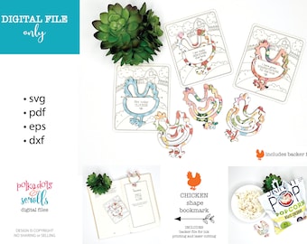 Chicken bookmark laser file, Farm animal bookmark svg, Chicken related files, Laser scrap buster files, Bird themed bookmark laser files
