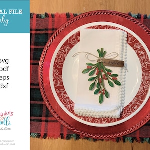 Mistletoe svg file, Christmas plate decor file, File for Christmas table, Holiday Decor for table file, Glowforge Christmas Table laser file