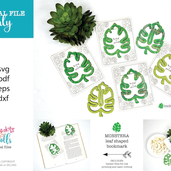 Monstera leaf laser bookmark file, Monstera bookmark svg, Nature themed bookmark file, Scrap buster laser svgs, Glowforge bookmark laser svg