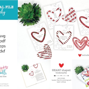 Fichier laser en forme de signet en forme de coeur, fichiers laser pour amoureux des livres, fichier signet pour la Saint-Valentin, fichiers laser pour scraper, fichiers laser faciles, svg coeur