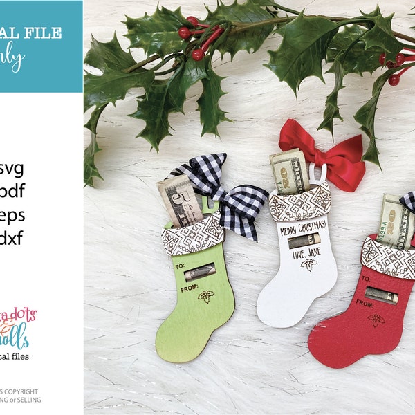 Christmas stocking money holder ornament file, SVG gift ornament file, Gift ornament glowforge file, Popular Christmas ornament files, Gift