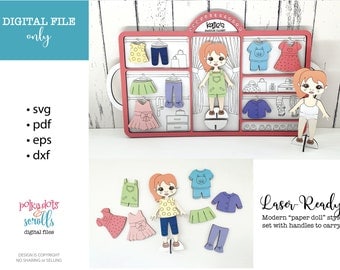 what is a paper dress Glowforge Laser wooden "paper" doll style set, Laser dressup svg file, Laser busy lapboard with interchangeable outfits, Laser file for girl