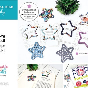 Marcador de página em formato de estrela arquivo laser, arquivos de presente para amantes de livros, arquivos de scrap buster, arquivo de marcador exclusivo, arquivos de marcador glowforge, scrap buster svg