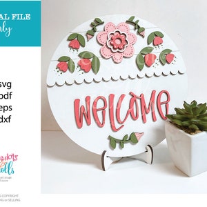 Welcome sign svg file, Round door sign svg, Glowforge door sign file, SVG for welcome sign, Digital door sign files, Laser welcome sign file
