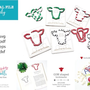 Archivo de marcapáginas de vaca, Archivos de vaca para láser, Archivos de scrapbuster para láser, Archivos de láser de animales de granja, Archivos de marcapáginas para niños, Archivo con temática de vaca, Libro de animales svg