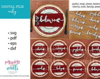 Plate words for Christmas Laser Files, GlowForge User digital files, Place Setting word files, SVG plate word files, Digital Christmas files