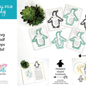 Archivo de marcador láser de pingüino, marcador en forma de pingüino svg, archivos de scrapbuster láser, archivo de marcador con tema de océano láser, Glowforge easy svg
