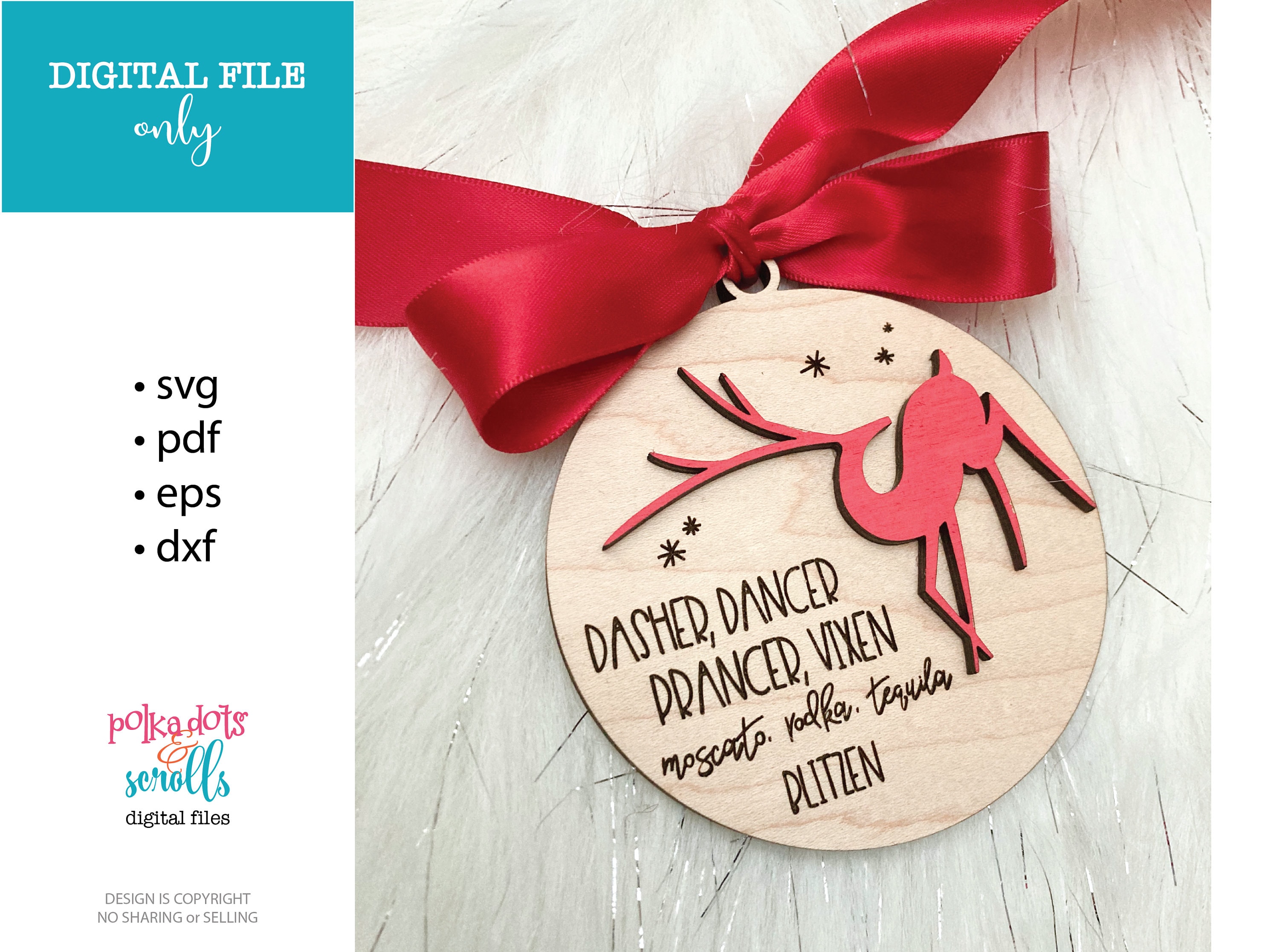 Reindeer Christmas Ornament digital file, funny christmas ornament sv…