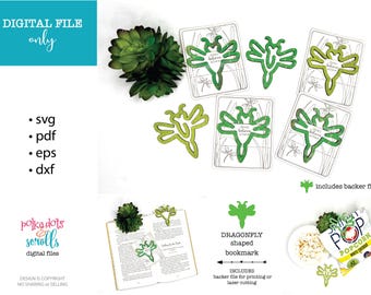 トンボのレーザーブックマークファイル、虫をテーマにしたブックマークファイル、トンボの形をしたブックマーク、レーザースクラップバスター、クリップスタイルのブックマークSVG、ブックマーク