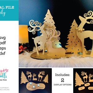 Reindeer Christmas Display, pliki dekoracji domu na Boże Narodzenie, Glowforge Christmas mantle decor, plik SVG Reindeer, Glowforge. Laser Reindeer file
