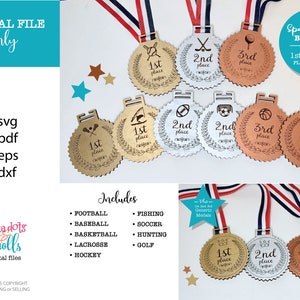 Pliki pakietu Sport Medal Laser, trofea sportowe, nagroda sportowa Glowforge, nagroda sportowa dla dzieci svg, pliki wstążki nagrody, plik svg nagrody sportowej