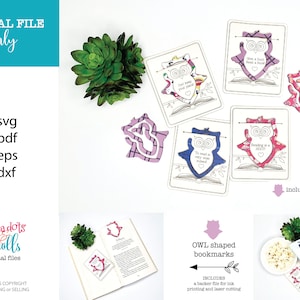 Archivo de marcador láser con forma de búho, archivo svg de marcador Glowforge, archivos de marcadores para niños, archivos svg láser de intercambio de aulas para niños, archivos láser Scrap Buster
