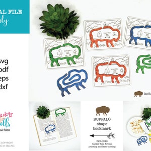 Archivo láser de marcador de búfalo, archivo láser de bisonte, archivo de marcador de vida salvaje, archivos de scrapbuster de Glowforge, archivo de estilo de clip de marcador, marcador svg