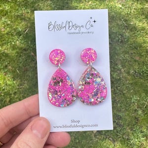 Pink Glitter Sparkle Drop Statement Dangle Earrings