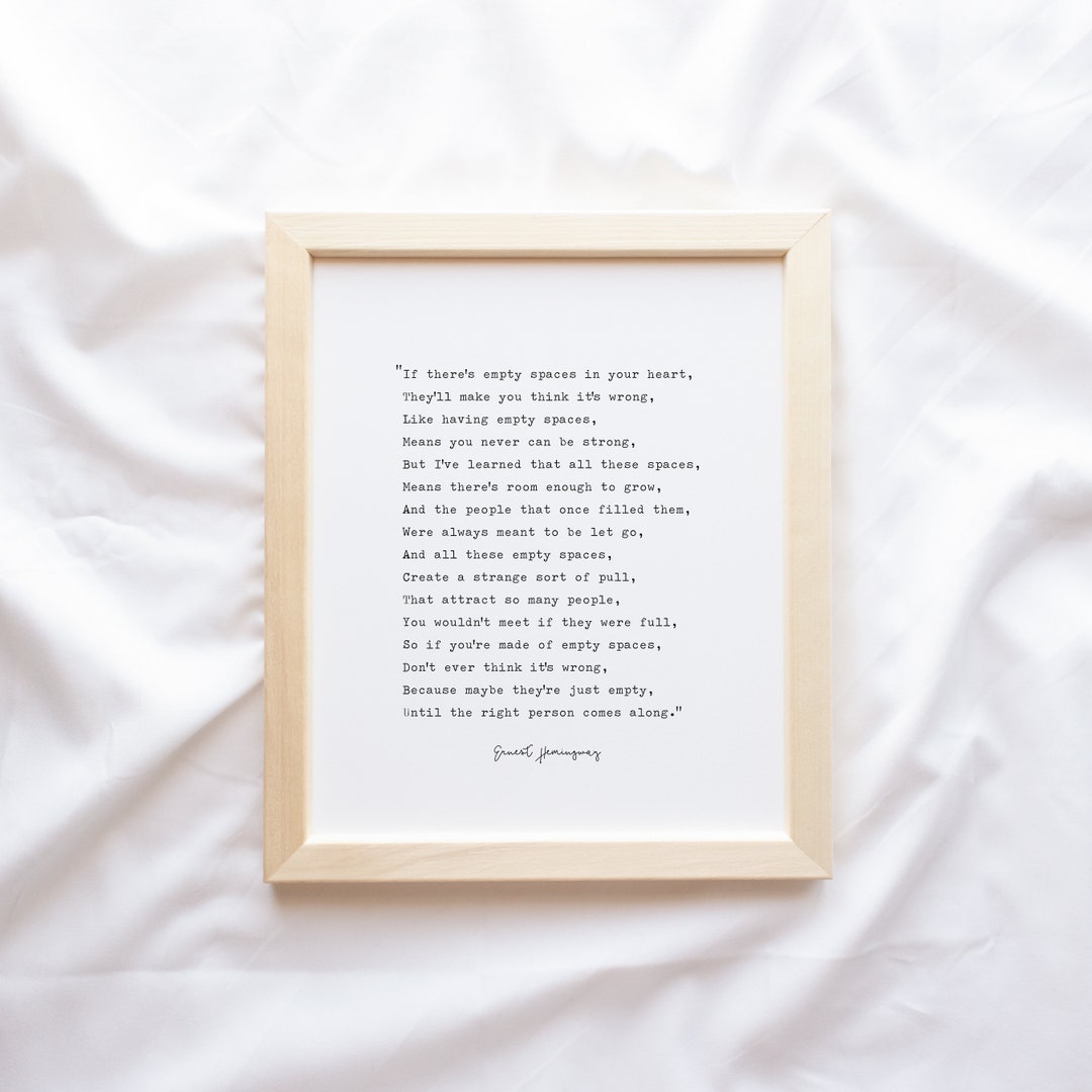 Inspirational Wall Art Framed, Quote Wall Art, Ernest Hemingway Quote Print, Motivational Wall