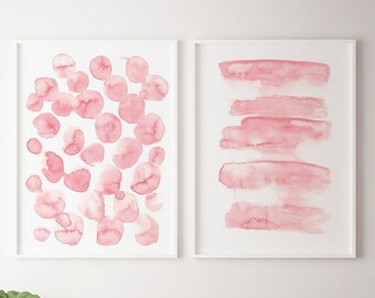 Watercolor Painting set of 2, Blush Pink Wall Art, watercolour pink Poster, Dusty Pastel Pink Decor, Brush Stroke pink, abstract art print