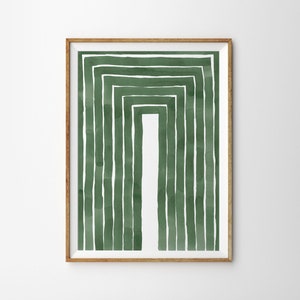 Verde arte lineal acuarela cartel casa contemporánea decoración arte abstracto cartel arte verde oscuro acuarela pintura de arte