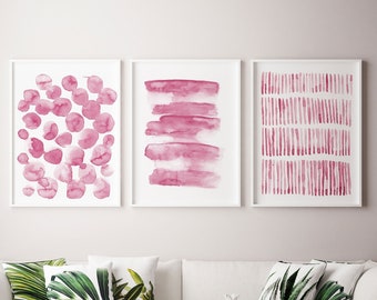 Set of 3 Pink Art Prints Abstract Watercolour Print prink Art dusty pink Painting Minimalist Art Modern Wall Decor Scandinavian poster
